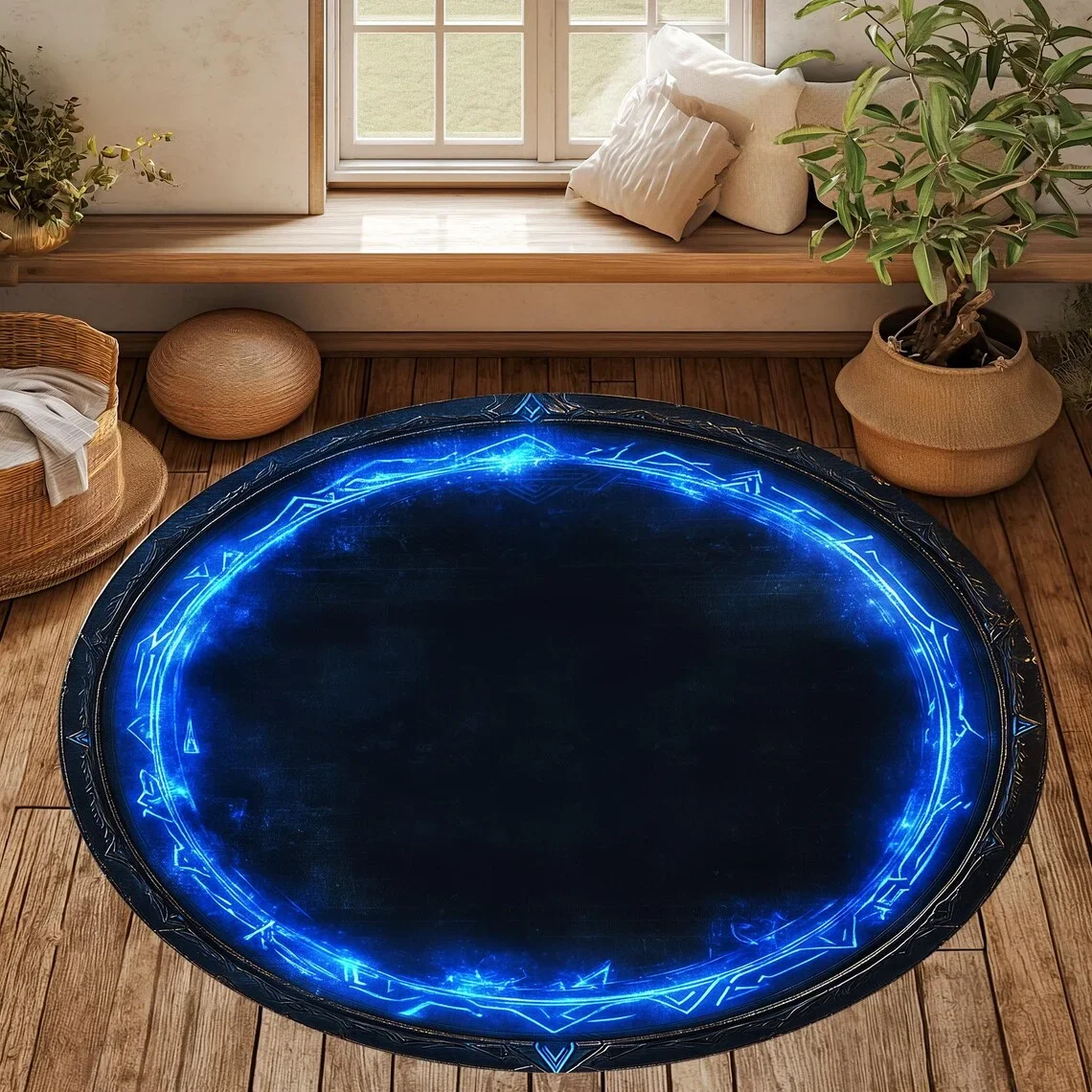 Lava-Inspired Round Rug – Dark Horror Theme Floor Mat for Living Room, Bedroom & Festive Home Decor