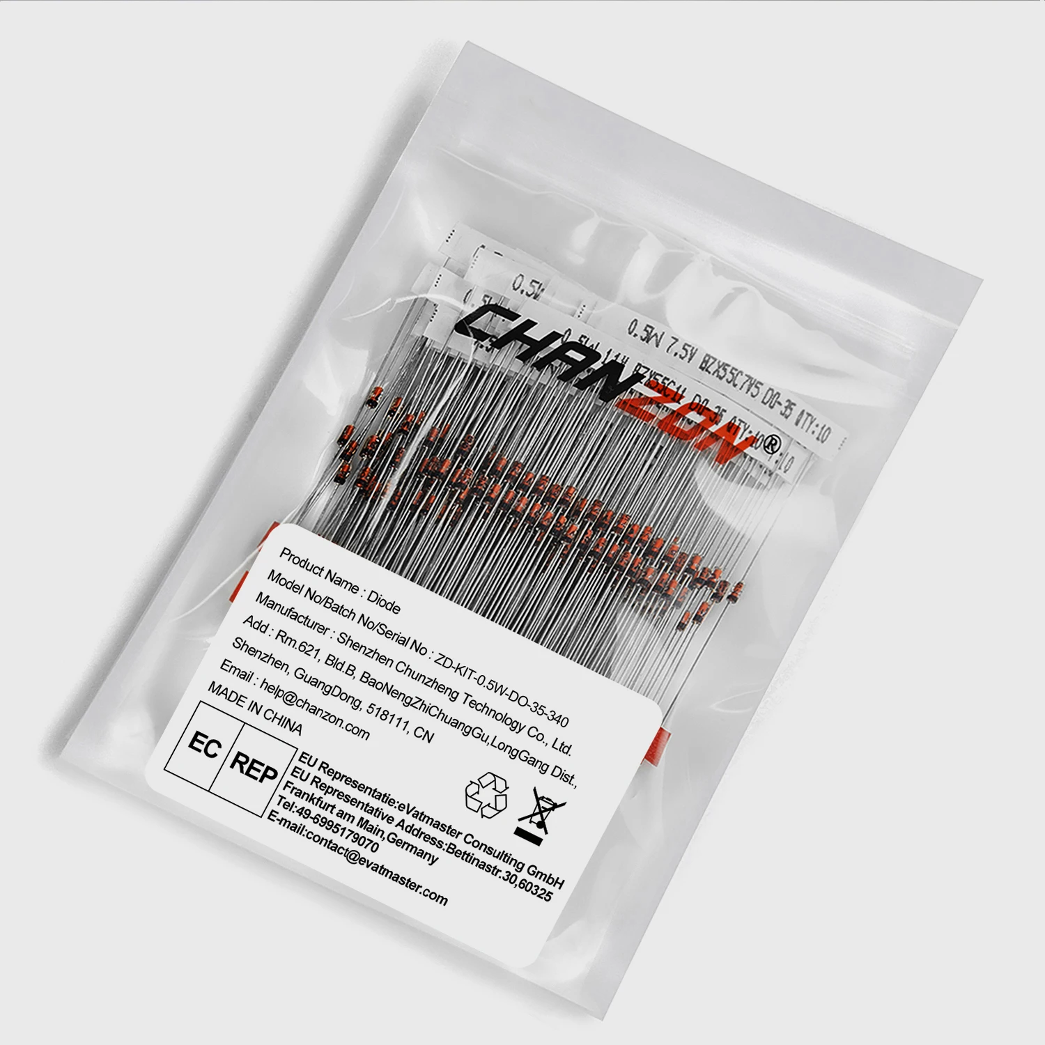 34 Values 0.5W Zener Diode Assorted Kit 2V 3V 3.3V 3.6V 5.1V 5.6V 7.5V 10V 12V 13V 15V 16V 18V 20V 22V 24V 30V 36V 39V 43V 47V