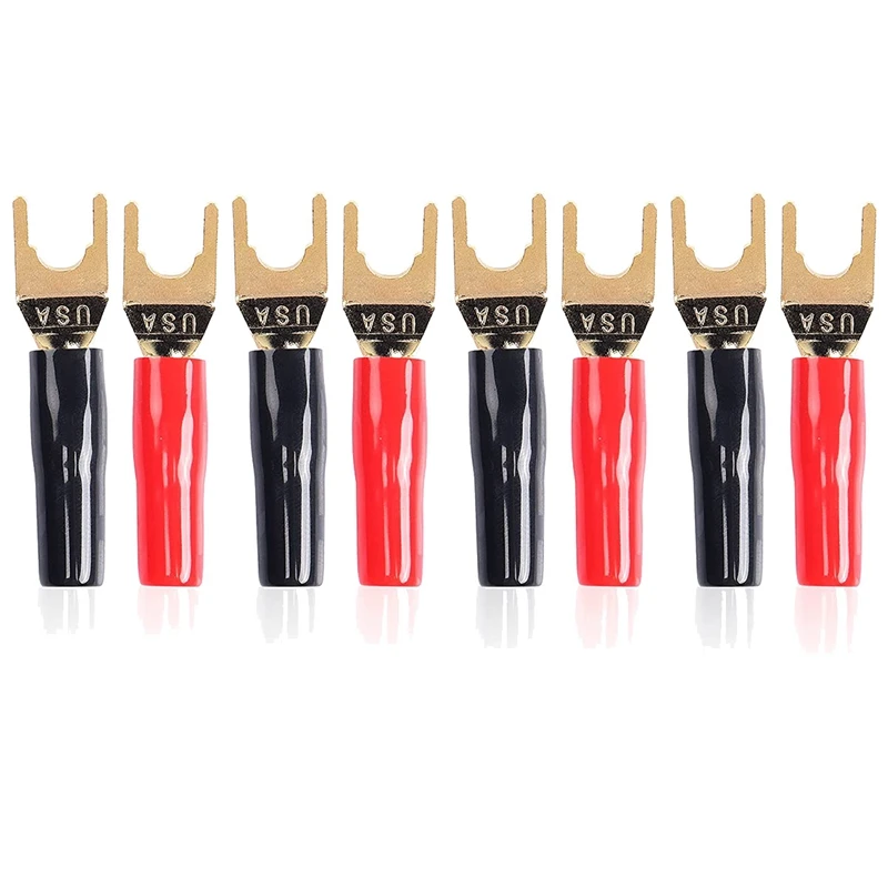 Y Plug Spade Connector For Speaker Wire,8 Pcs Y Spade Plug 45 Degree Gold Plated U Fork Spade Plug Connector