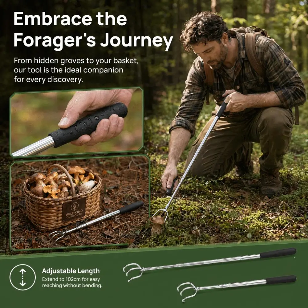 1pc/2pcs Retractable Telescopic Mushroom Picking Tool Compact Adjustable Mushroom Foraging Picker Long Hand Stainless Steel