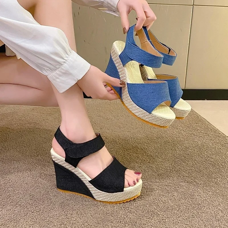 New Women Fashion Summer Platform Wedge Sandals Ankle Strap Fish Mouth Espadrilles Sandals Sandalias Femininas Sandalen Sandales