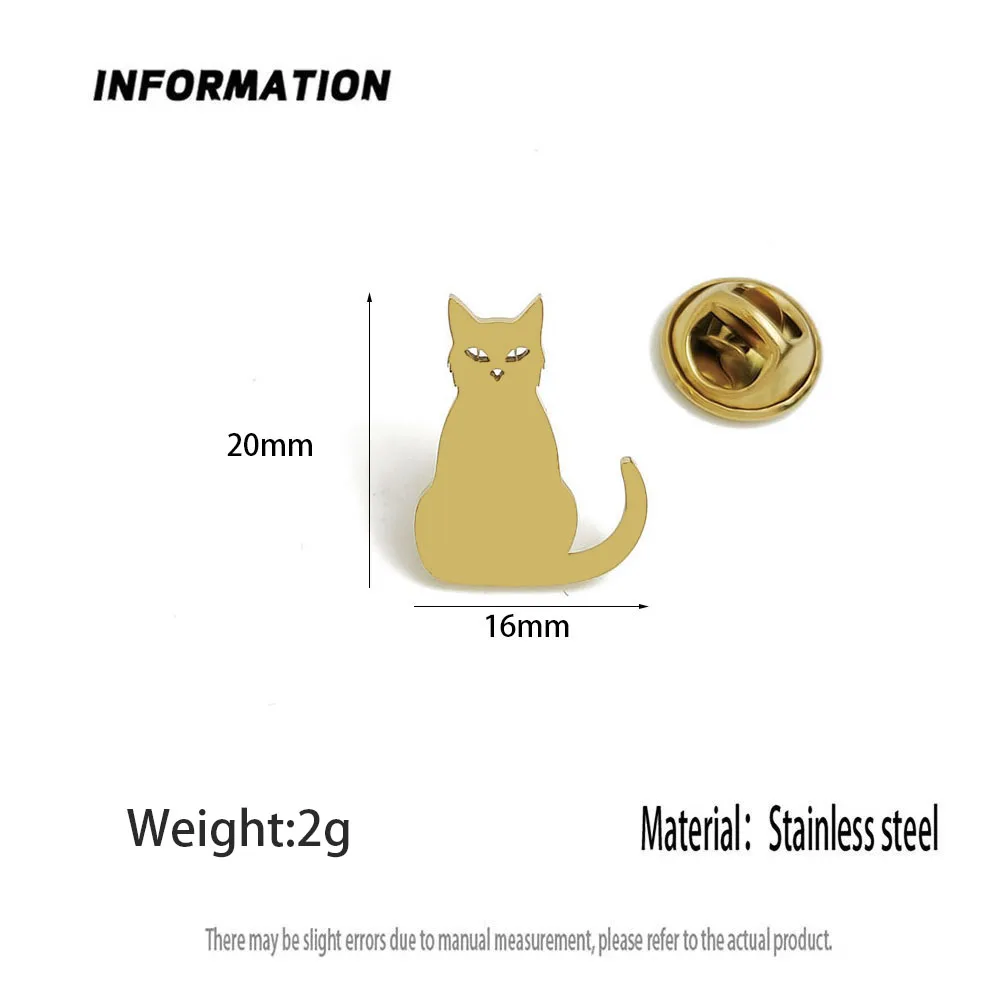 316L Stainless Steel Plated 18K Gold Sitting Cat Brooch Lapel Pin Animal Nature Suit Backpack Unisex Metal Jewelry Gift