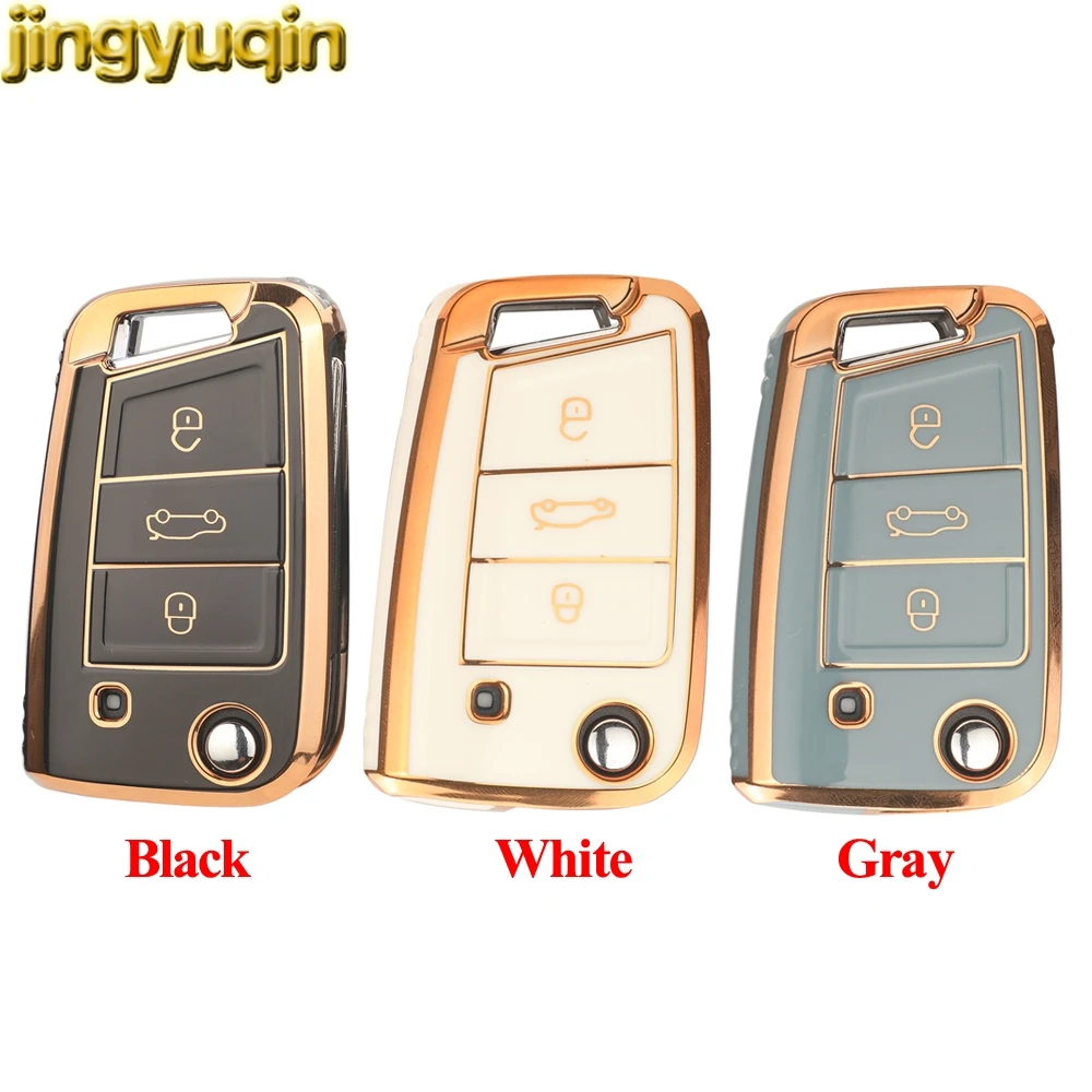 

Jingyuqin TPU Flip Remote Car Key Case Cover For Vw Volkswagen Mangotan Lavida Seat Skoda 3 Buttons