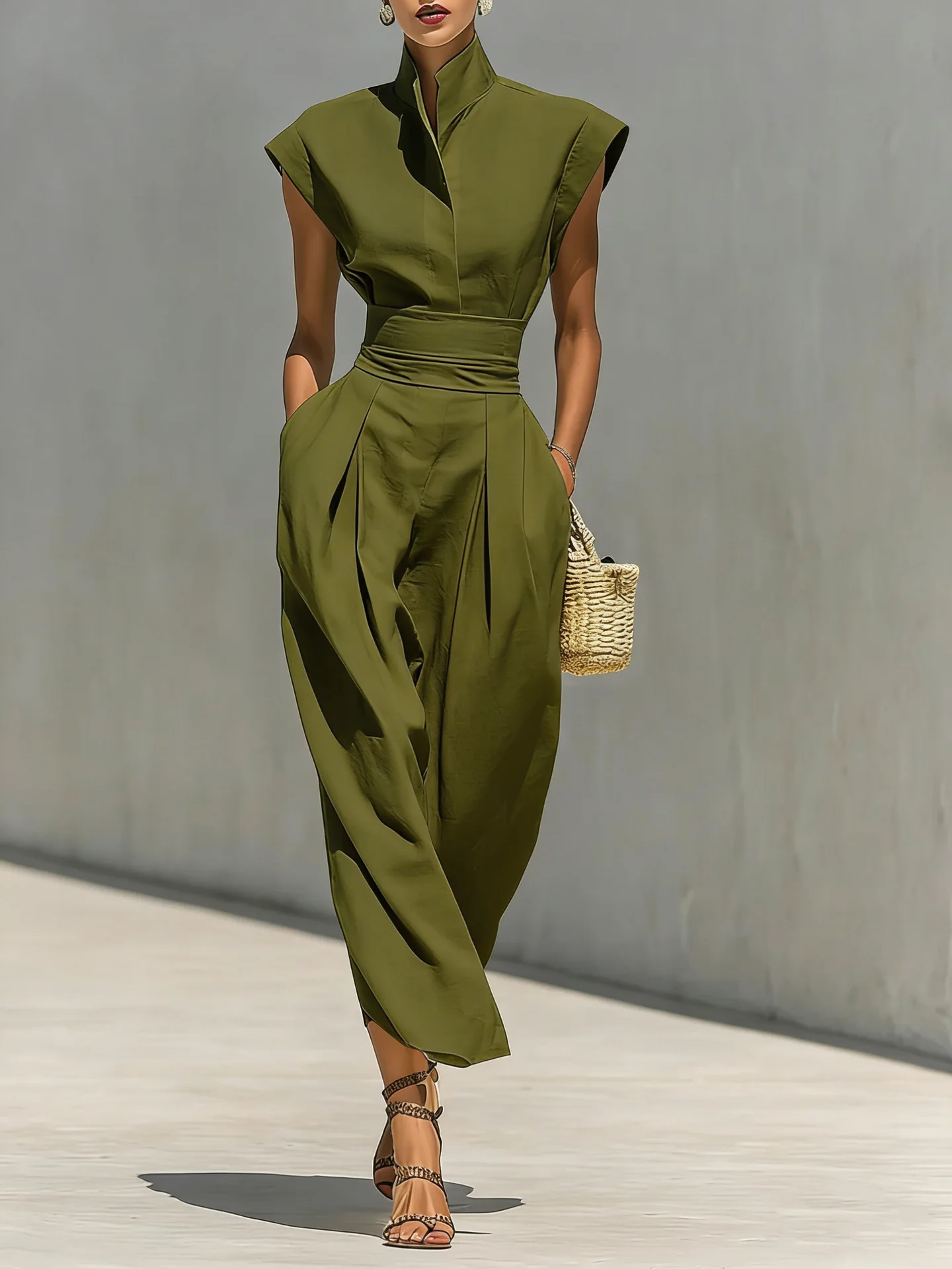 2026 European and American temperament women's clothing new spring and summer styles: high-waisted midi skirts, high-neck loose