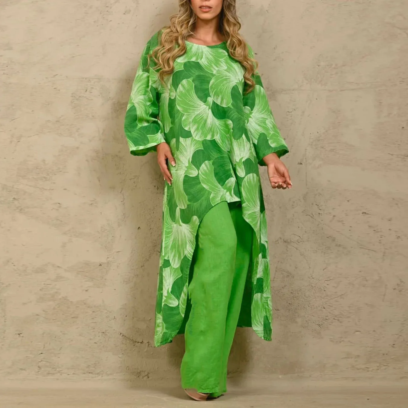 

Casual loose large size printing irregular top set fashionable simple versatile temperament elegant vacation style high-end dres