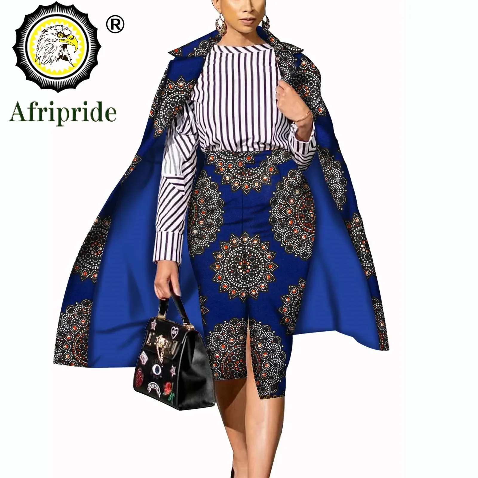 Afrykańskie 2-częściowe garnitury dla kobiet Długi płaszcz + spódnica Ankara Print Robe Dashiki Set Plus Size Bazin Riche AFRIPRIDE S 1826008