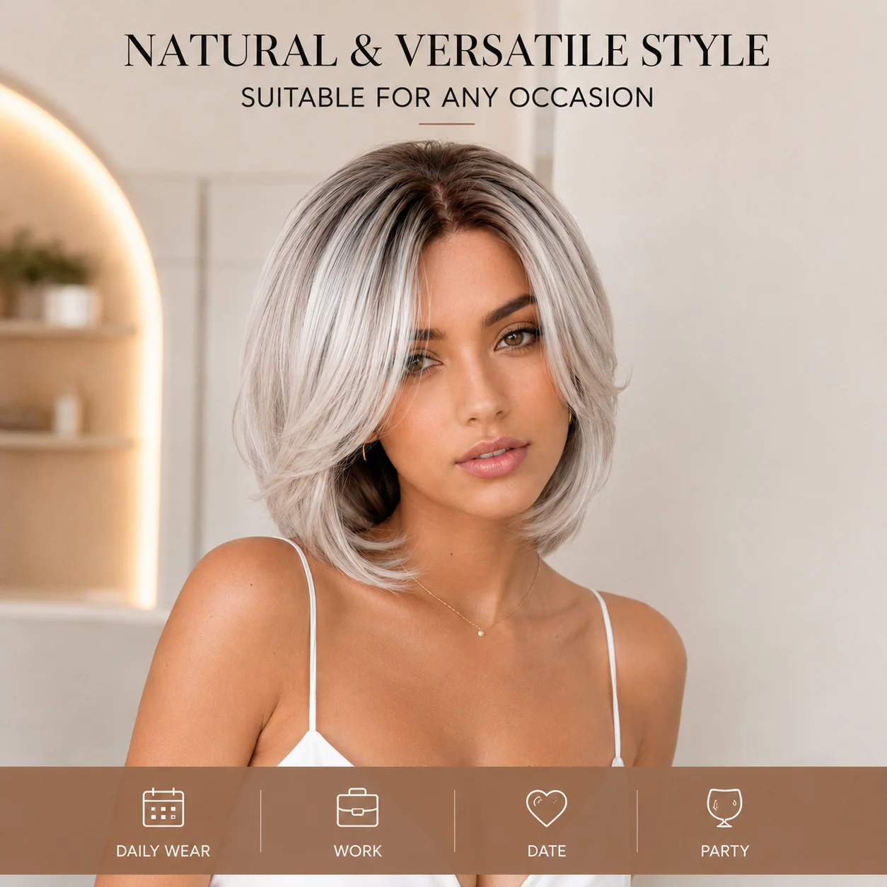 13x6 Lace Front Bob Wig Silver Ash Blonde Short Layered Side Part Pre Plucked Natural Hairline Silky Synthetic Wig for Women