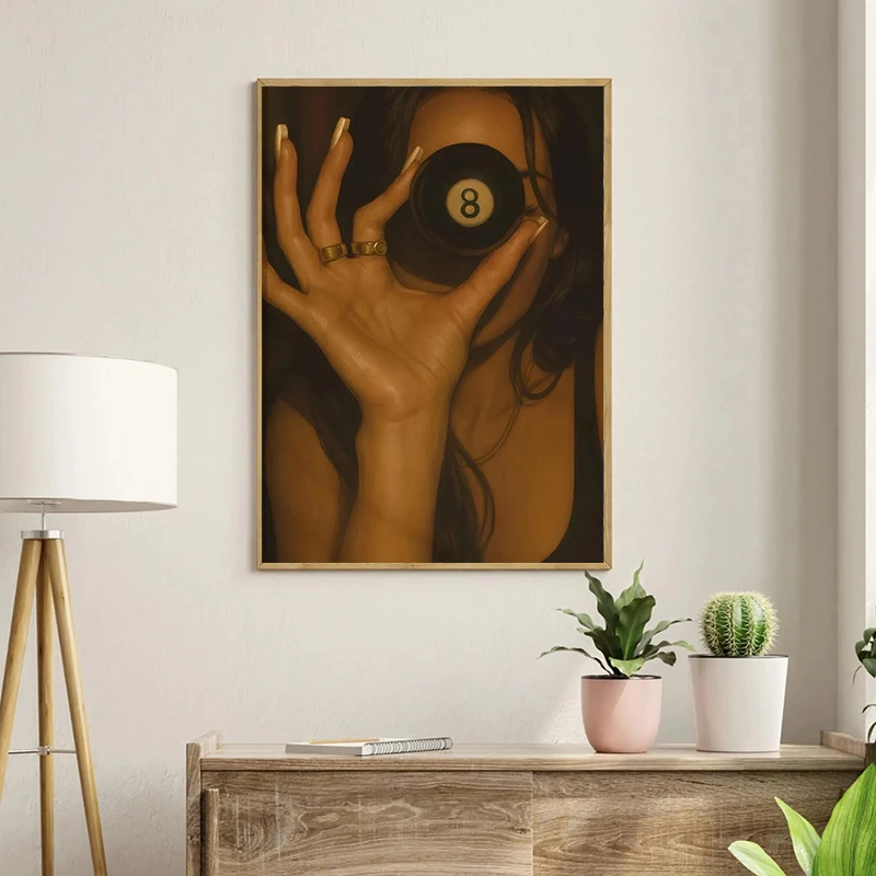 Woman with Cigarette Bikini Lucky 8 Leopard Ball  Feminine Poster Canvas Painting Print Wall Art Picture Living Room Home Decor