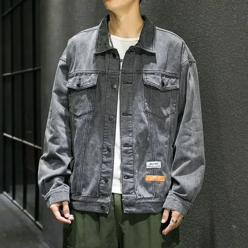 

Men's Denim Jacket Button Light Male Jean Coats Washed Y2k Fast Delvery Vintage Size L High Quality Original Aesthetic Clothing