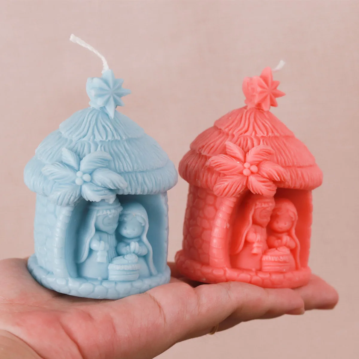 Holy Religion Nativity Silicone Candle Mold 3D Stone House Aromatherapy Plaster Soap Epoxy Crafts Casting Molud Baby Birth Gift