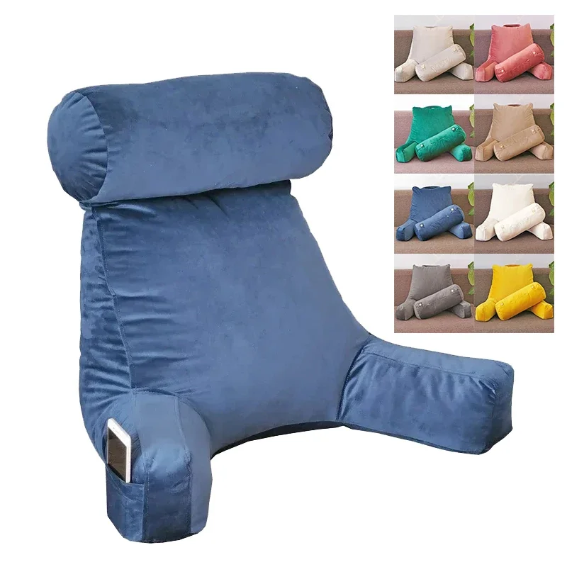 Thickened  Reading Pillow Bed Rest with Armsr Couch-Backrest Reading Pillow Adult Backrest for Reading Relaxing and Watching TV