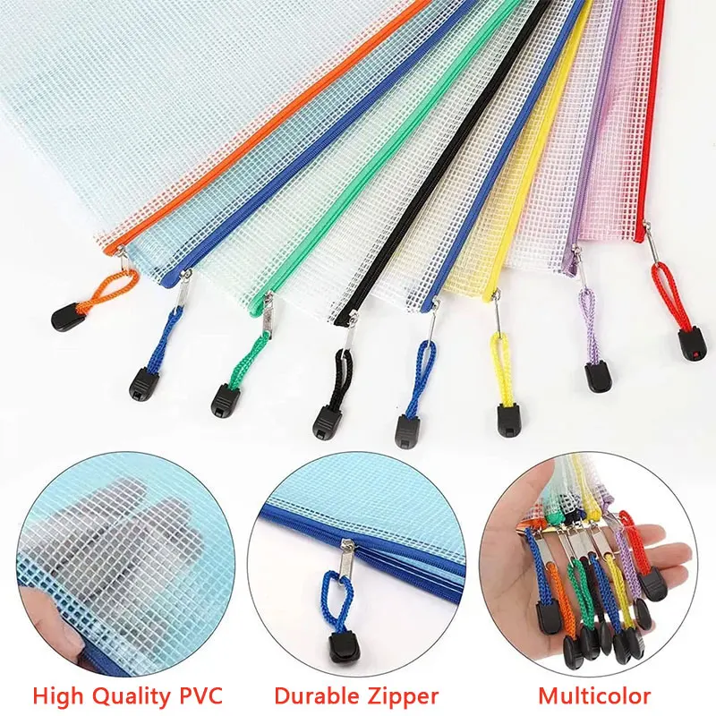 A3/A4/A5/A6 Mesh Zipper Pouch Document Bag Waterproof Zip File Folders School Office Supplies Pencil Case Cosmetic Makeup Bags