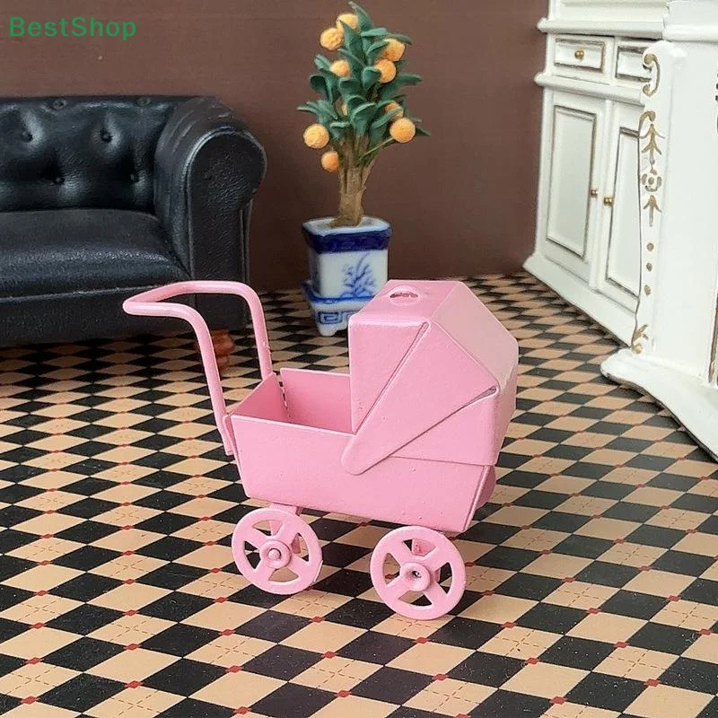 ♥ 1:12 Casa delle bambole Rosa Mini Risciò Passeggino Modello Scena Accessori Puntelli