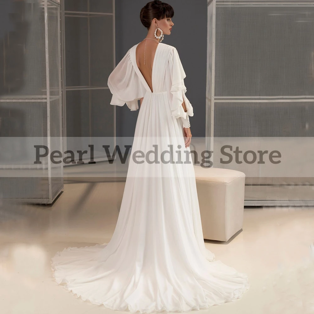 Vestido de casamento branco com decote em v, Vestidos até o chão, Sexy Open Back, Vestidos de noiva à beira-mar, Moda