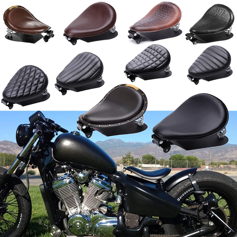 

1SET Motorcycle Retro Leather Solo Seat WIith 3" Spring Bracket For Harley Custom Chopper Sportster Bobber Honda Yamaha Kawasaki