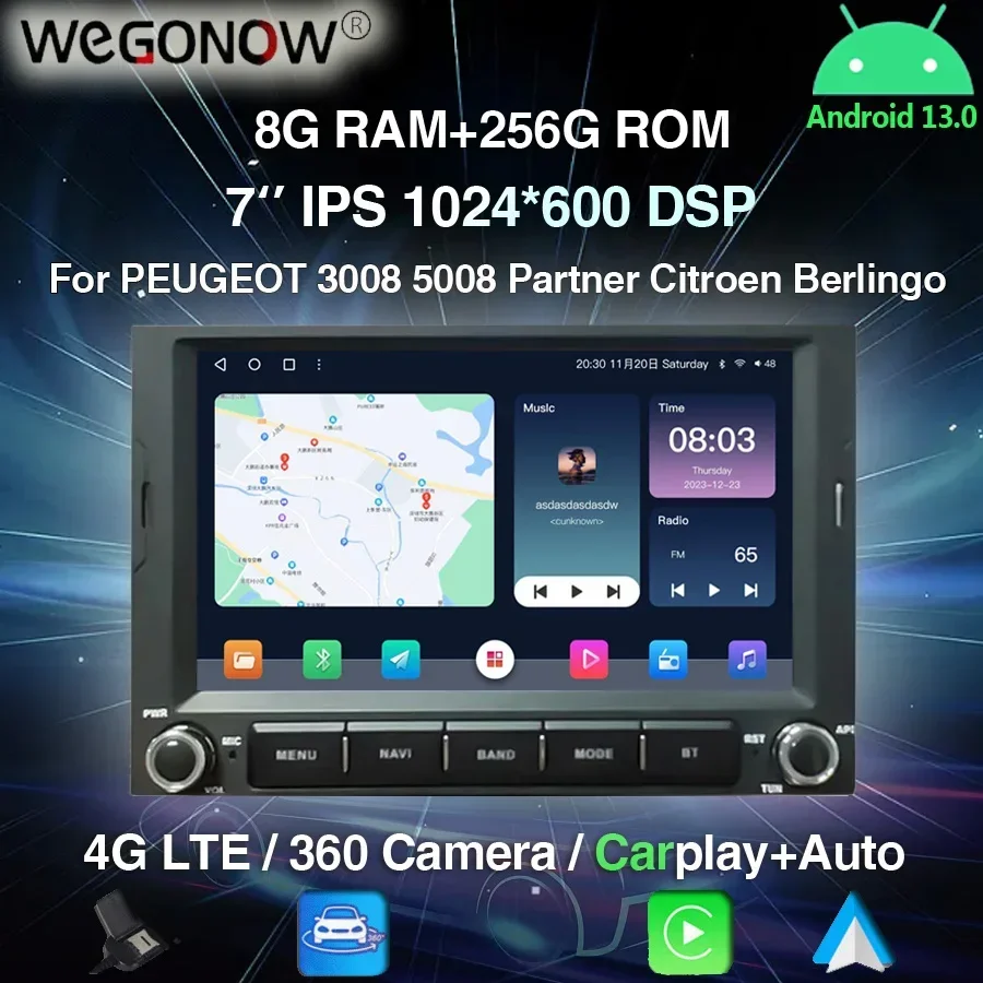 Carplay Авто DSP Android 9. 0 8G + 13,0G автомобильный DVD-плеер GPS WIFI Bluetooth RDS радио для PEUGEOT 256 3008 Partner Citroen Berlingo