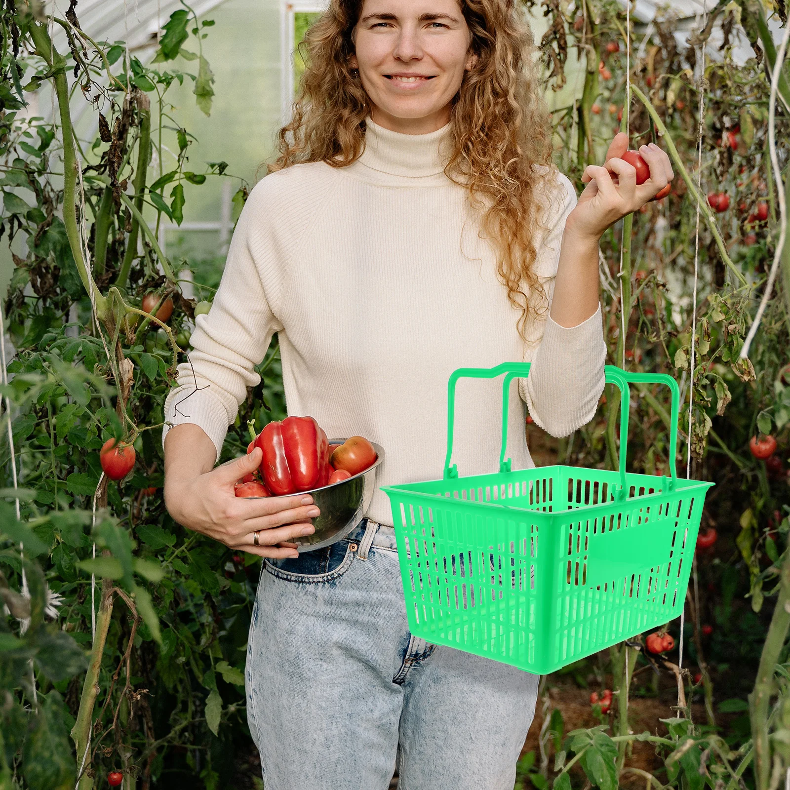 

Shopping Basket Grocery with Handle Small Plastic Storage Baskets for Organizing Organizer