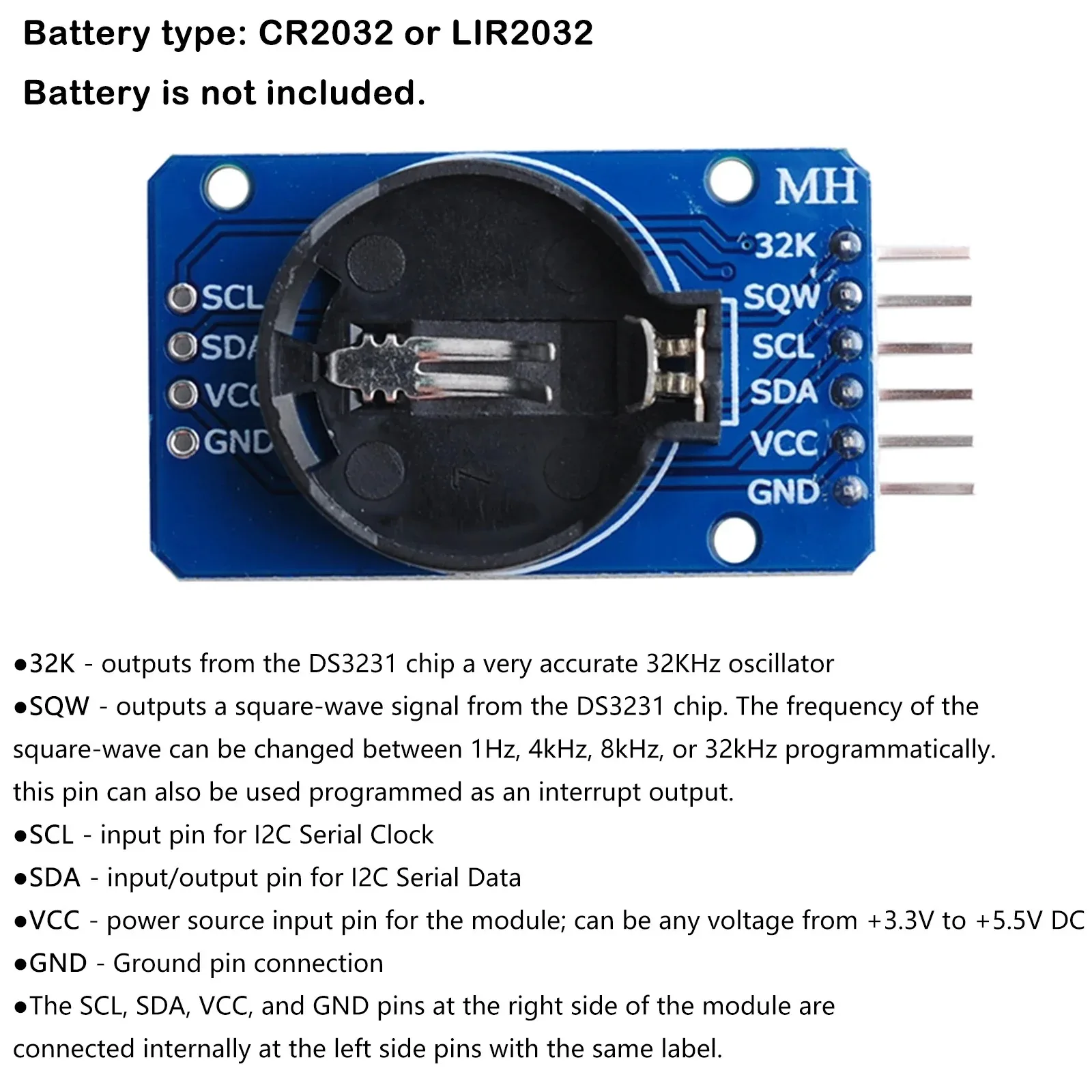 10PCS DS3231 RTC Module High-Precision I2C Clock Board (±2ppm) 3.3/5V Compatible for Arduino/Raspberry Pi (Battery Not Included)