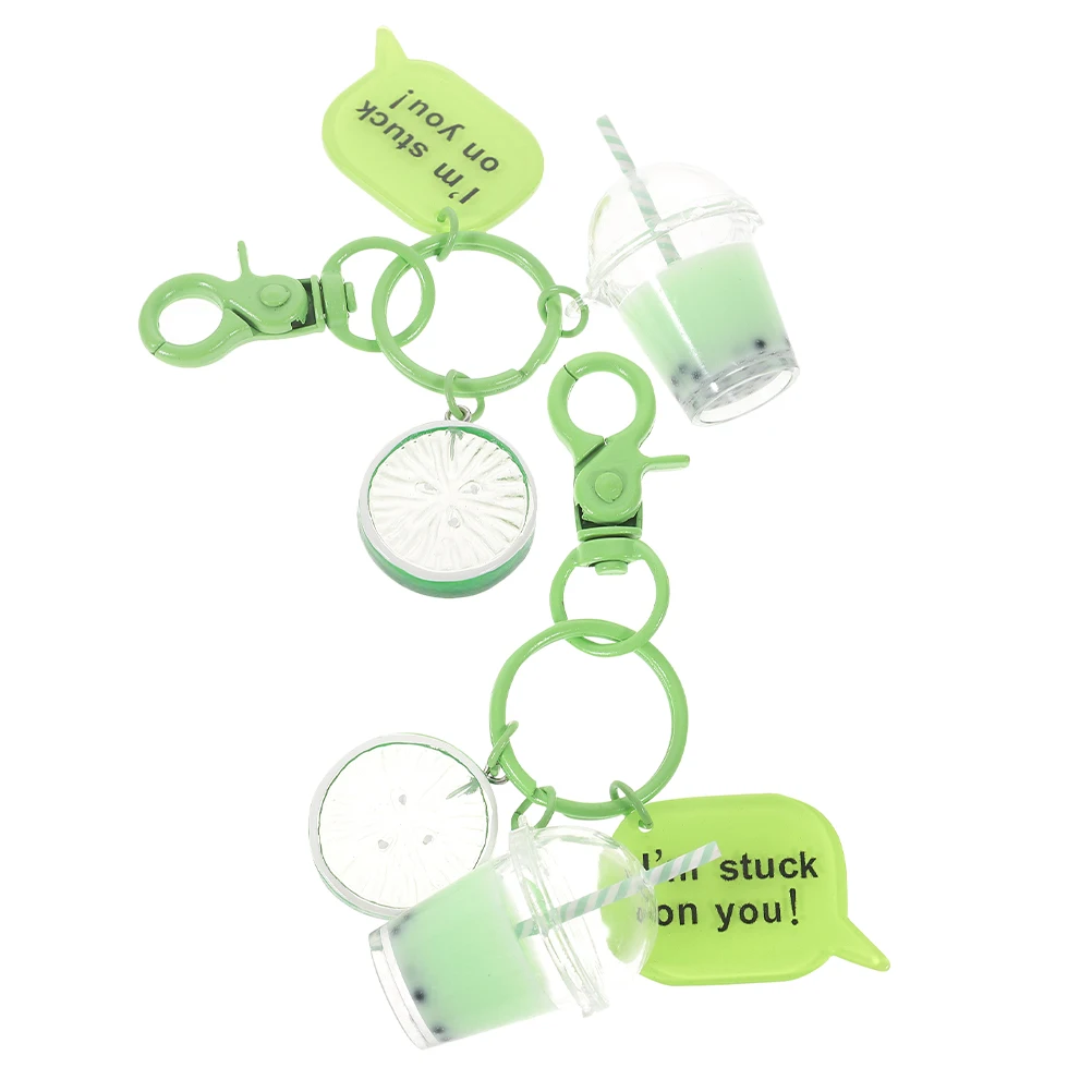 

2Pcs Kawaii Milk Tea Keychains Liquid Quicksand Mini Cup Pendant Green Cute Backpack Purse Decoration Charm Miniature Bubble Tea