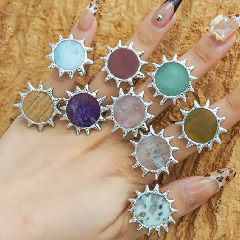 

1Pcs Carnelian Agate Clear Crystal Semi-precious Stone Amethyst Coin Shape Organic Claws Bubble Claw Thorns Ring Jewelry