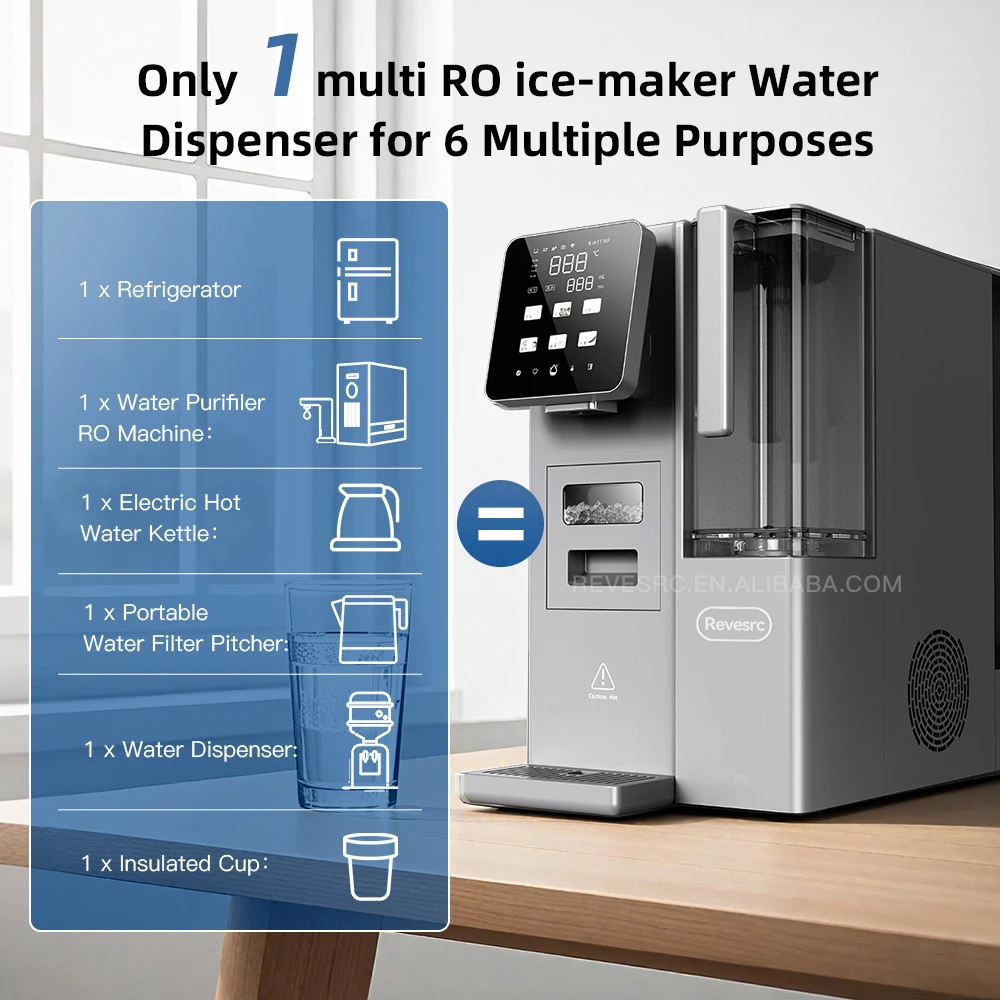 6 In 1 Electric Purified RO Reverse Osmosis Water Dispenser Ice Maker With Hot/Cold Water For Home Use