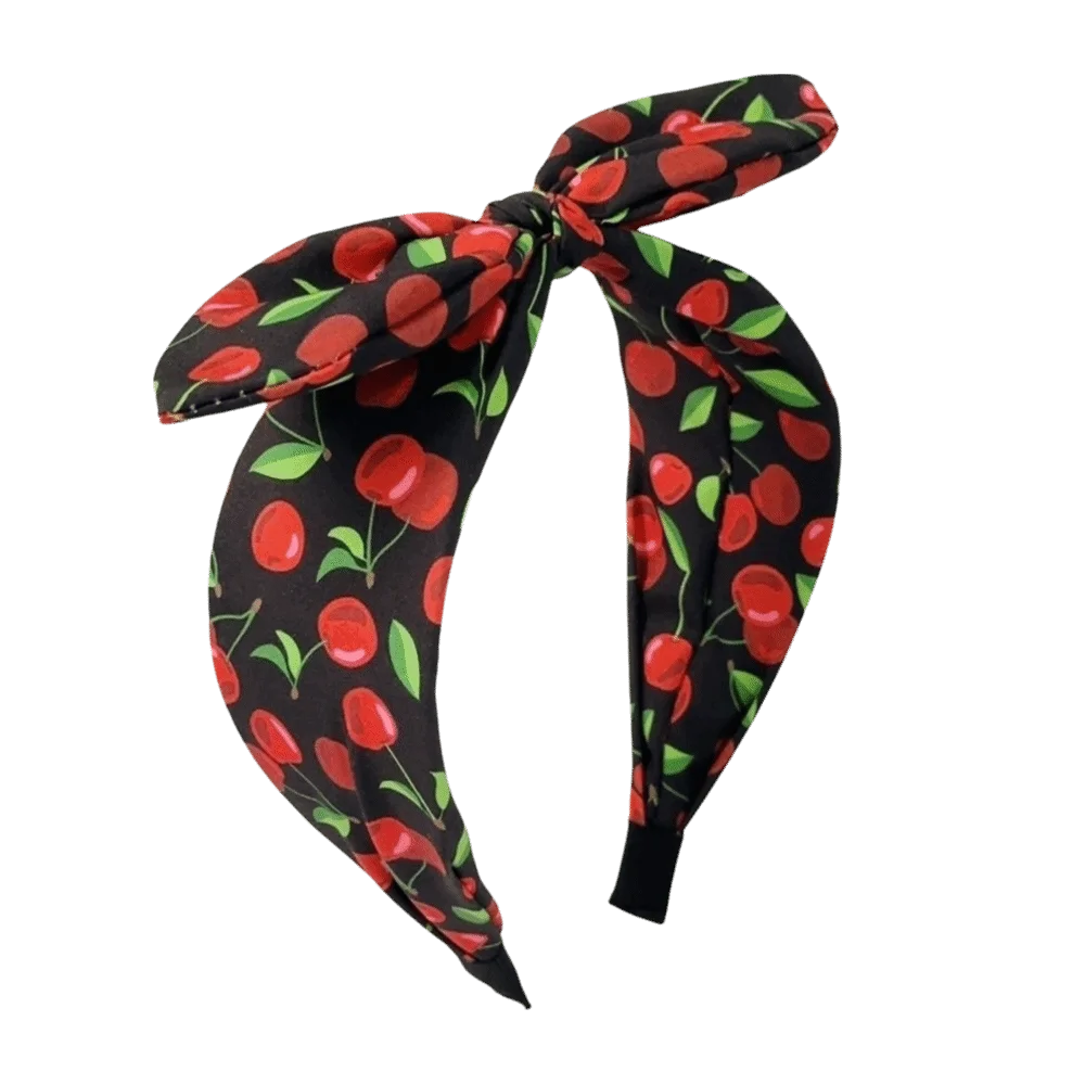 Multicolor Cherry Printed Headband Sweet Bow Wide Edge Hair Hoop Fruit Pattern Polyester Rabbit Ear Hairband Makeup Use