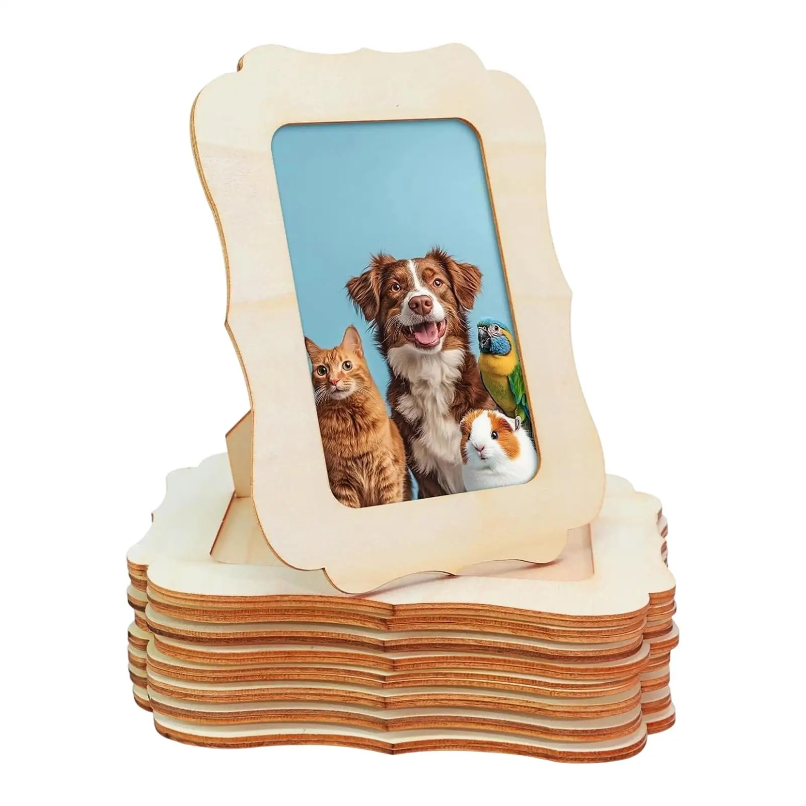 15pcs Wooden Craft Photo Frame 4x6 Inch DIY Vintage Standing Photo Frame Children's Photo Frame Unpainted Hand Graffiti Frame