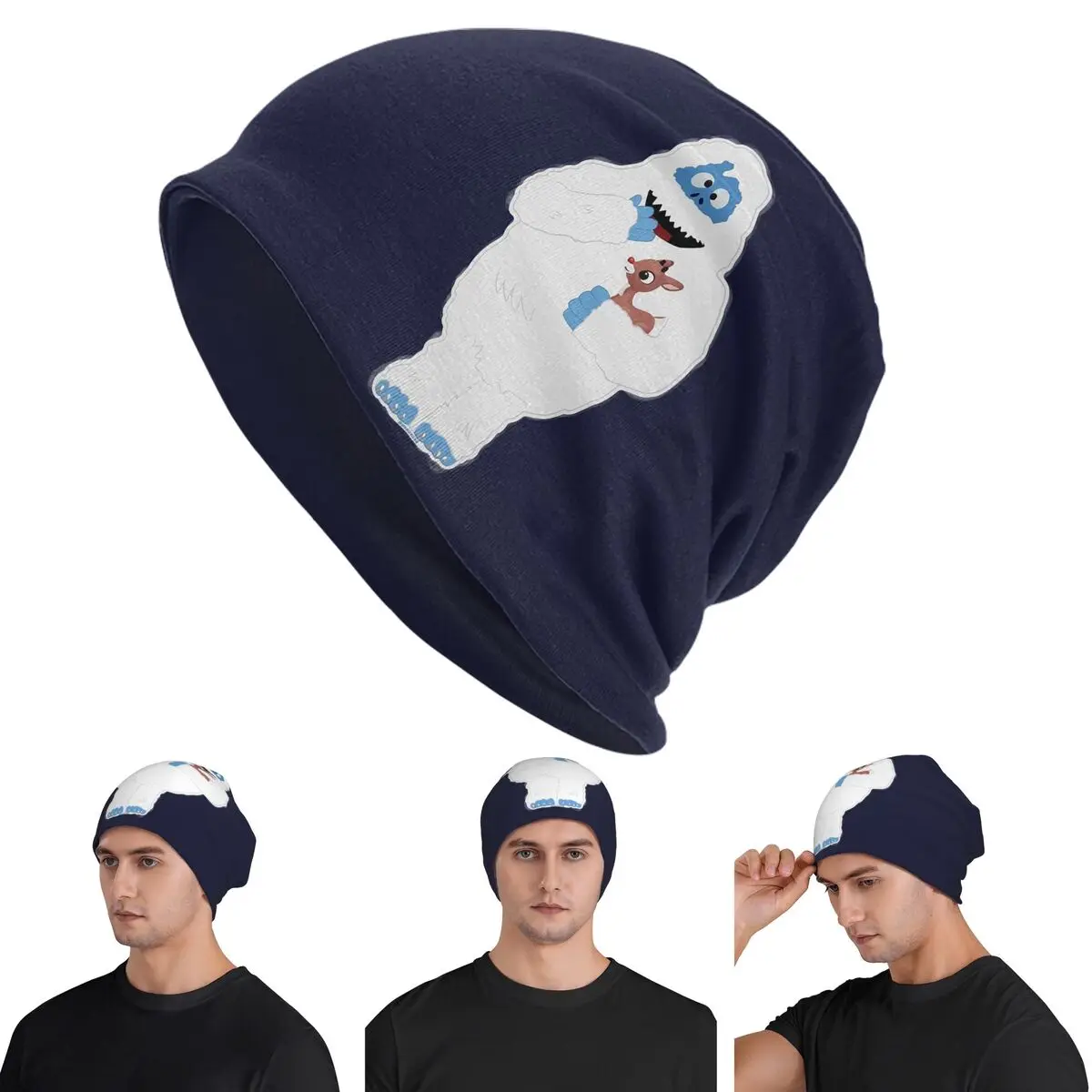 

Christmas Abominable Snowman With Rudolph Skullies Beanies Hats Warm Autumn Cap Knitted Bonnet Caps for Men Women Adult