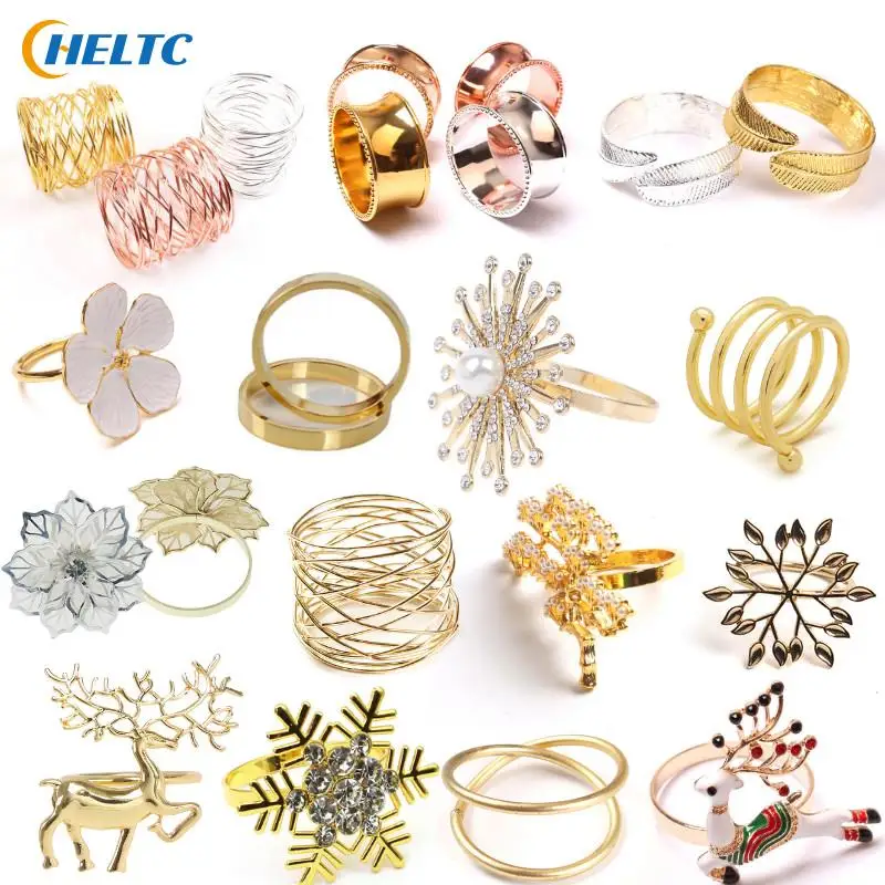 1PCS Napkin Rings Christmas Deer Wide Round Gold Napkin Rings Cross Hollow Gold Napkin Holder For Table Decoration Hot Sale