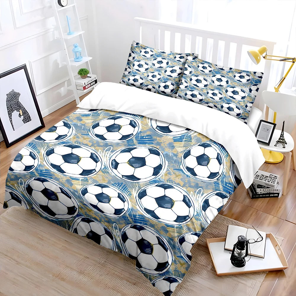 Football Pattern Background Bedding Set for Kids Luxury Gift 3pcs Digital Print Comforter Set Soft Comfortable Breathable