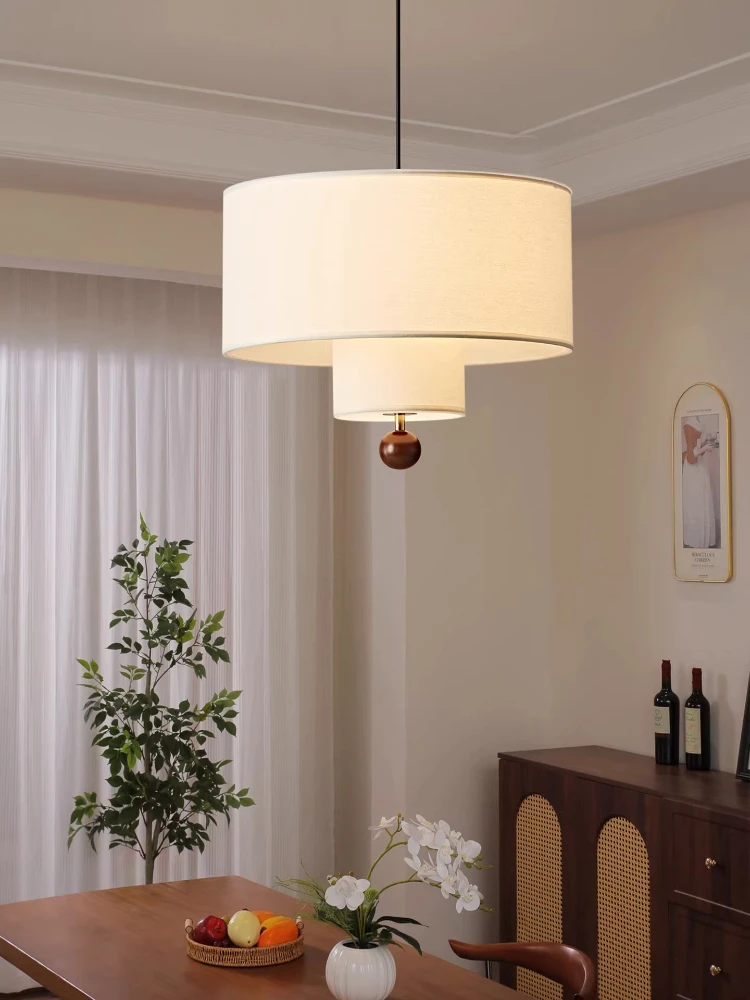 Medieval pendant lamp creative modern simple new Chinese fabric solid wood living room bedroom homestay lighting fixtures