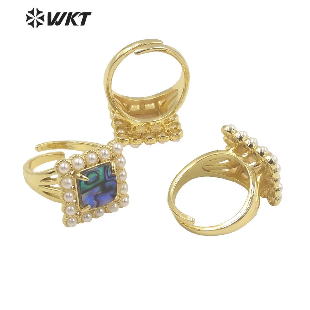 WT-MPR078  WKT 2025 Retro Style Natural Shell Gold Plated Adjustable Lady Design Ring Women Birthday Gift Accessorie Valuable