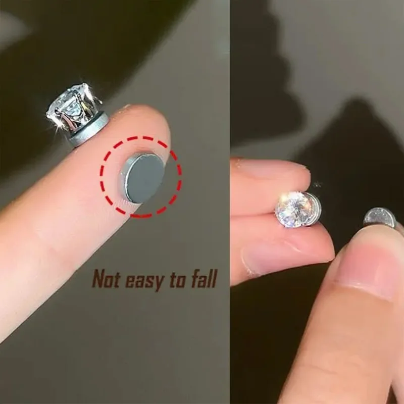 2pcs/pair Unisex Magnetic Ear Studs Six Claw Round Cubic Zirconia Clip Earrings Non Piercing Daily Wear Jewelry For Men Women