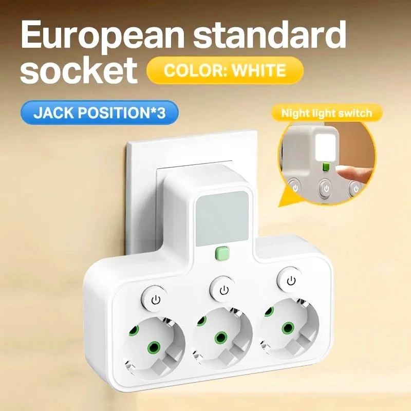 Multi Functional Charging Socket European Standard 1-To-3 Conversion Socket Household Two Holes Three Position Conversion Socket