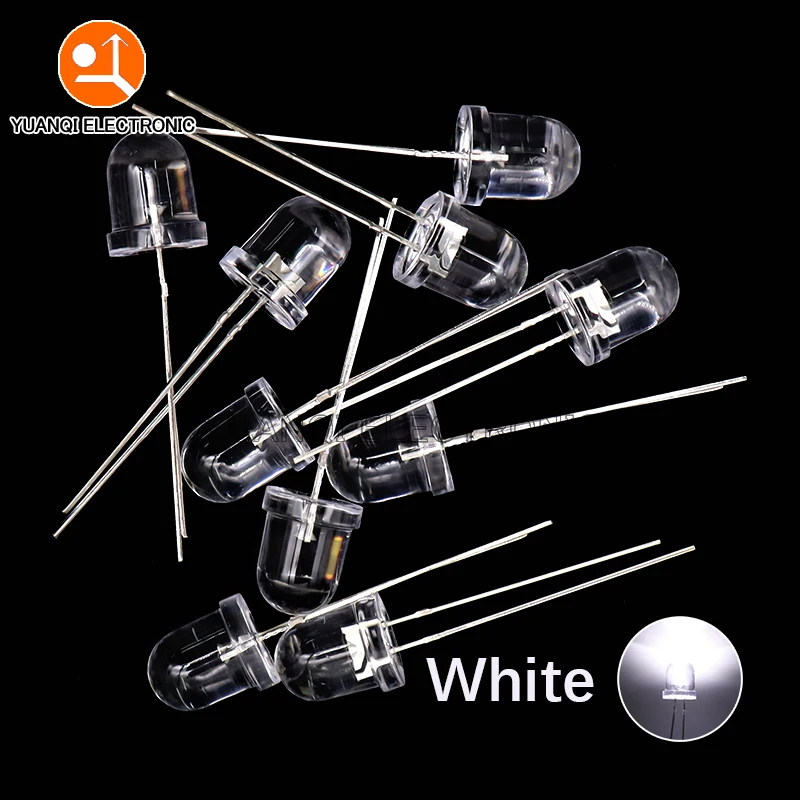 10PCS 8MM LED Diode F8 Assorted Kit White Red Green Blue Yellow DIY Light Emitting Diodes