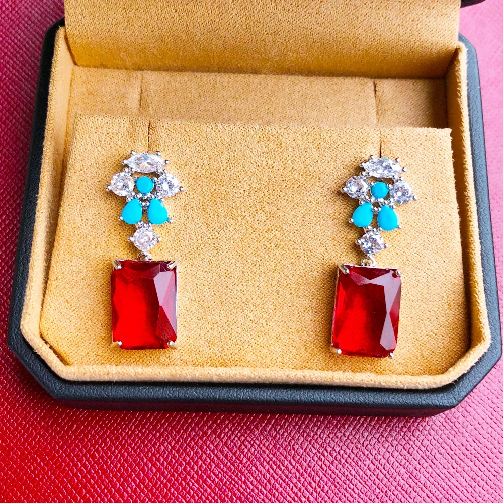 

Kellybola Sweet Lucky Charms Statement Blue Red Earrings For Women Girl Daily Trendy Fashion Cubic Zircon Bohemia Jewelry