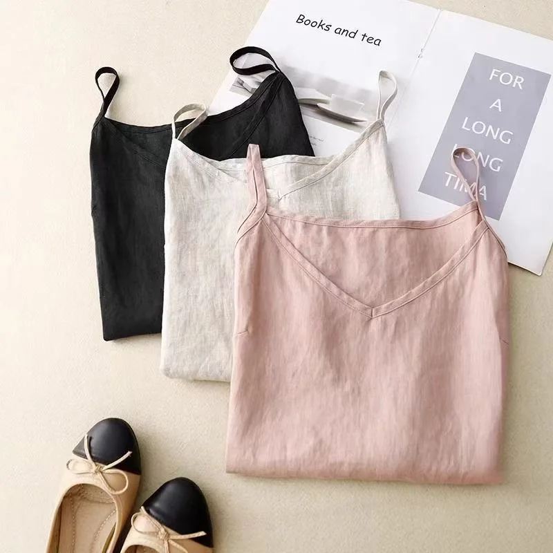 Vintage Cotton Linen Summer Tank Tops 2025 Sleeveless Harajuku Basic Female Top For Girls Camisole Women Clothing Femme