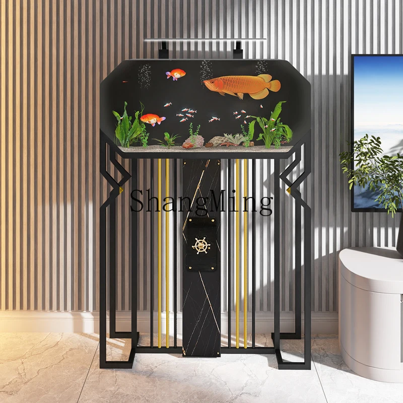 FG good-looking  creative light luxury partition against the wall entrance goldfish tank octagonal aquarium