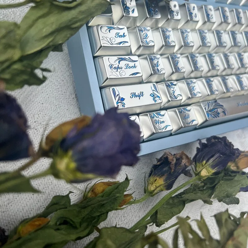 Luxuriant Flowers Metal Keycaps Made of Zinc Alloy with A Cherry Profile DIY in Silver Color Suitable for 60% and 70% Layouts