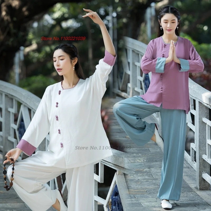 2024 uniforme kung fu cinese migliorato intrattenimento musiche e canzoni set meditazione wushu tai chi kungfu vestito di abbigliamento per esercizi di allenamento per passeggiate all'aperto