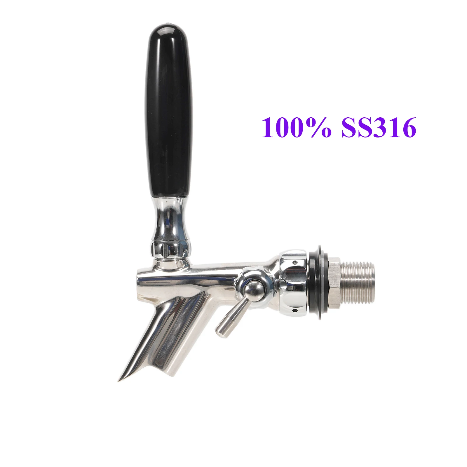 Twin Spout Beer Tap Push Back Creamer Flow Control 100% Stainless Steel 316 53mm Shank and 10mm Bore G5/8