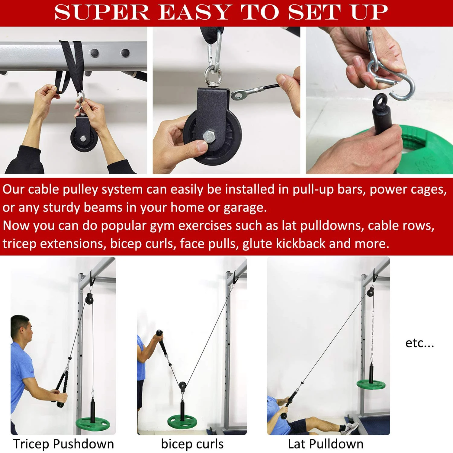 Cable Pulley System Set Weight Strength Training Equipment Wire Rope Muscle Workout Rack Accessories Pull Down Home Gym Fitness