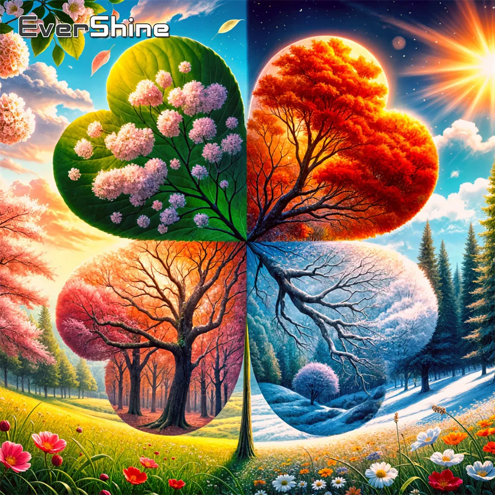Evershine Diamond Painting Four Seasons Scenery Full Square Drill Mosaic Tree Rhinestones Embroidery Landscape Wall Art