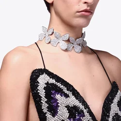 Romance Rhinestone Flower Choker Necklace for Women Dress Collar Neck Accessories Statement Crystal Necklace Chain Jewelry