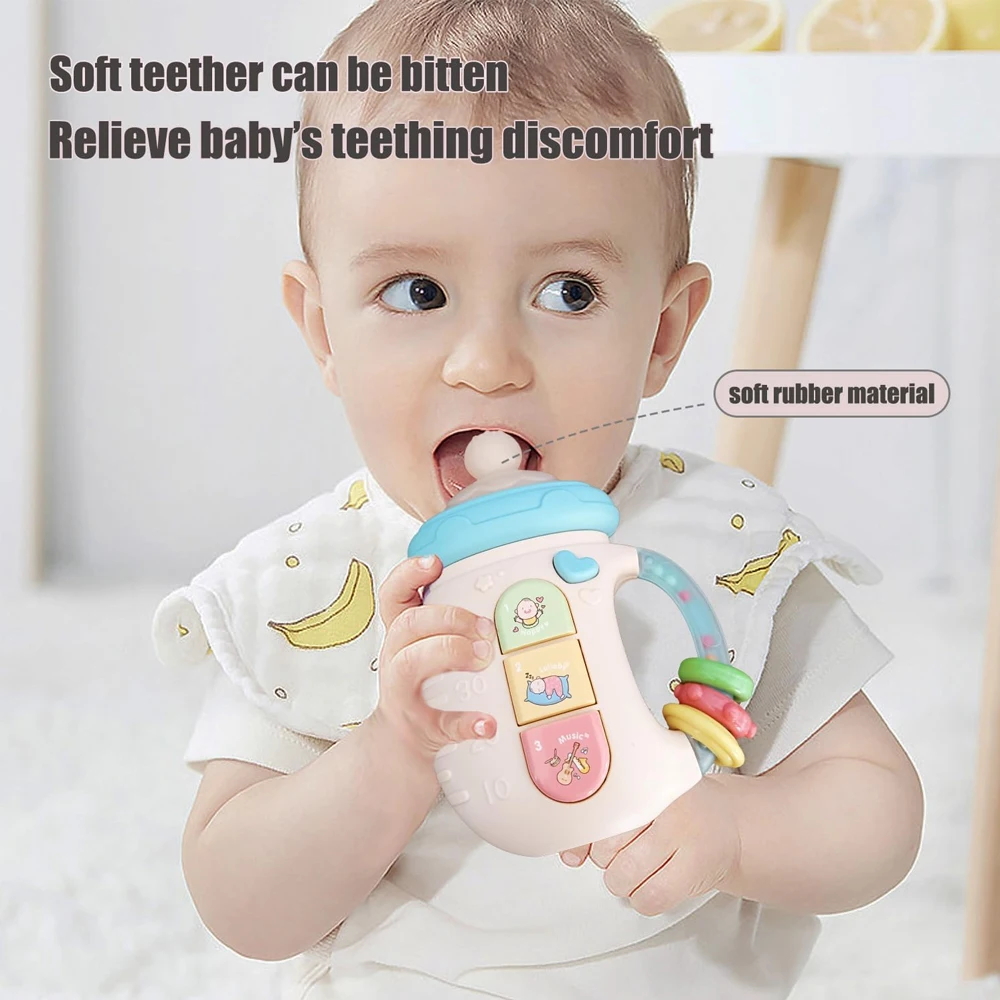 Educational Rattles Toy Musical Feeding Bottle Pacifier Newborn Soft Glue Teether Baby Mobile Rattles Toys Soothing Vocal Music