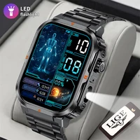 LIGE nueva linterna LED reloj inteligente para deportes al aire libre para hombres y mujeres relojes Monitor de salud impermeable militar BT llamada Smartwatch