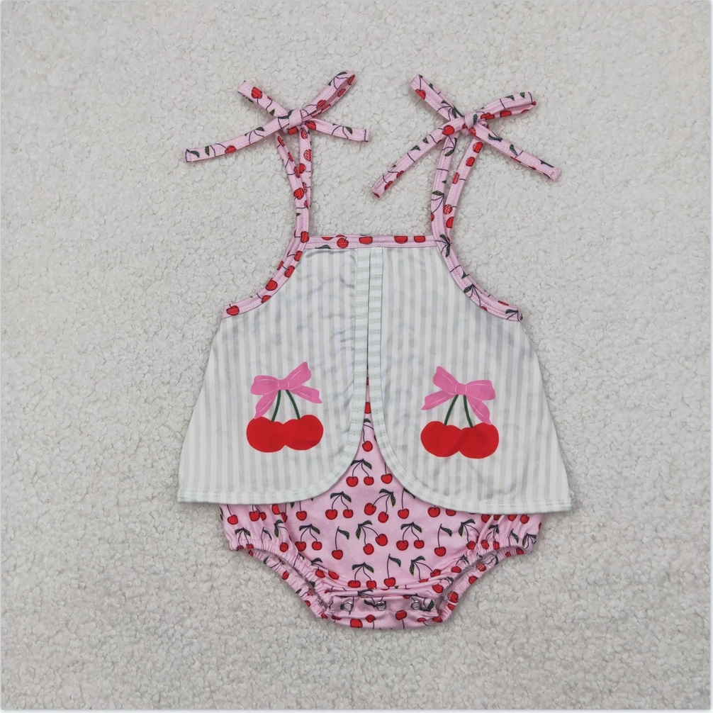 

New Fashion Short sleeve jumpsuits Baby Infant Girls Summer Bodysuit Infant Baby Girls Cute Cherry Straps Rompers Hot Sale
