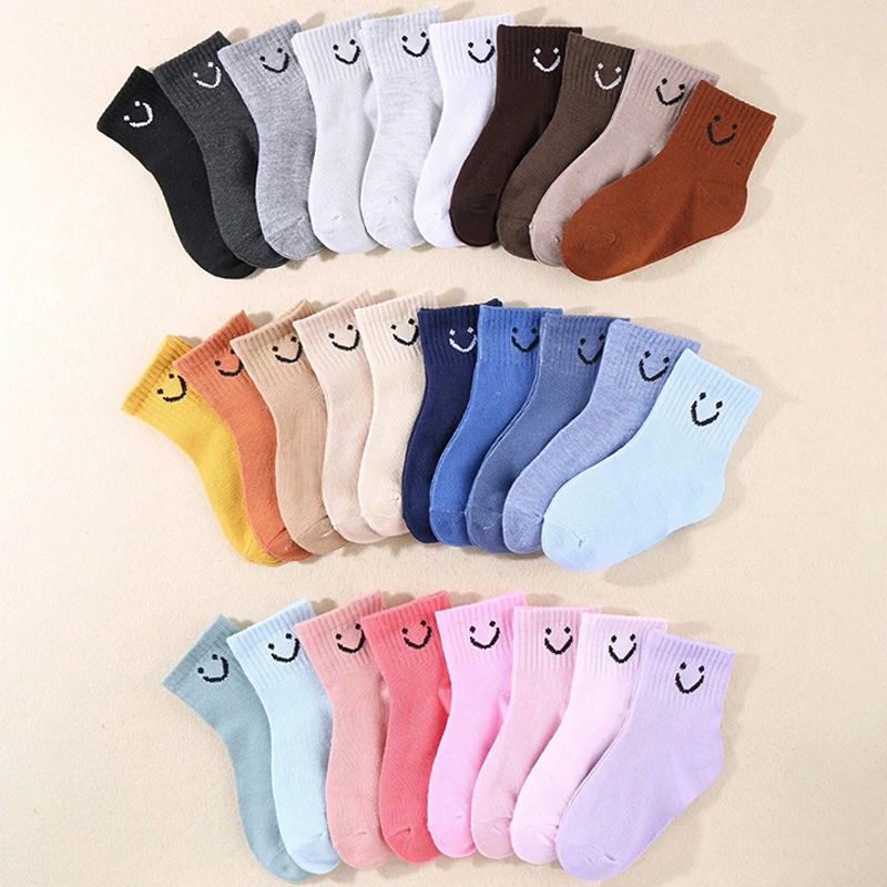 10 Paar Kindersocken mit lächelndem Gesichtsmuster, Niedliche Mädchensocken, Bequeme und Lässige Jungen-Sportsocken – Detail 2