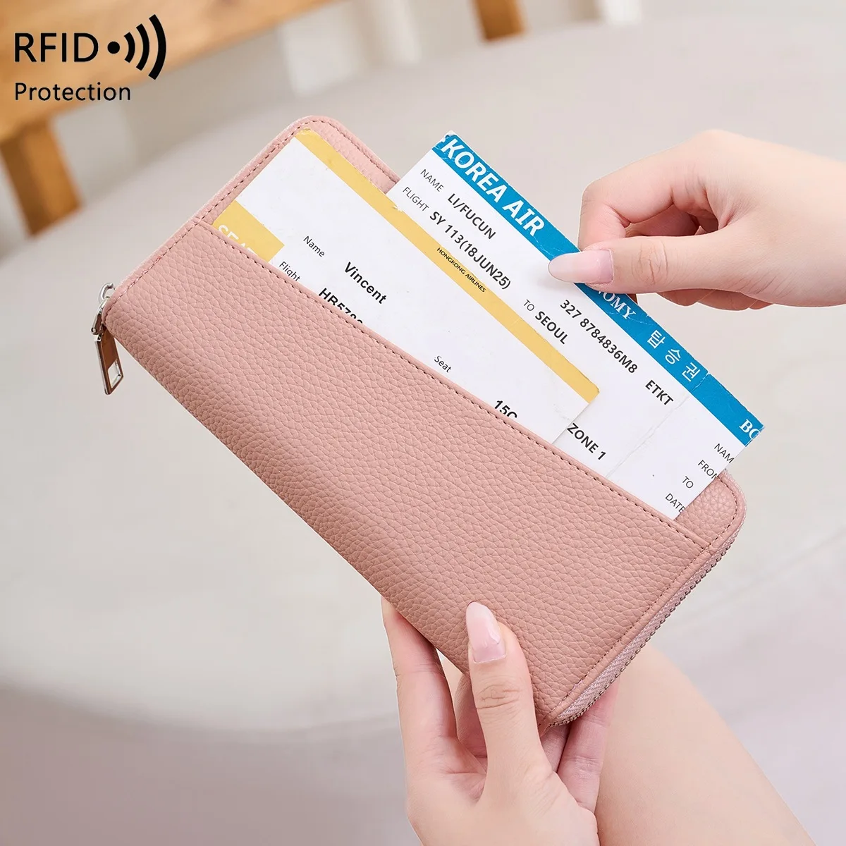 Women Pu Leather Long Wallet RFID Blocking Card Holder Zipper Coin Purse Fashion Clutch Money Bag Phone Bag For Ladies