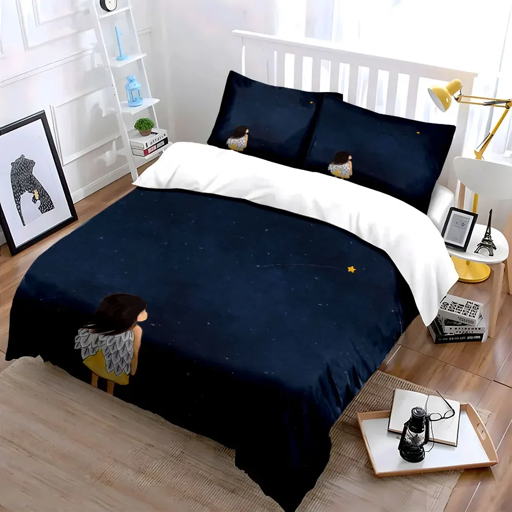 Starry Night Angel Decor Set Soft Comfortable Duvet Cover Bedding Set Included 1*Duvet Cover & 2*Pillowcases, gift